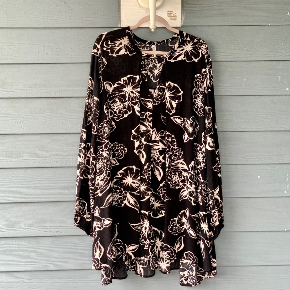 Free People Boxy Flowy Floral Foil Swing Tunic